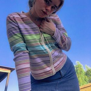 PASTEL COLOR BLOCK LONG SLEEVE ZIP-UP 🦋